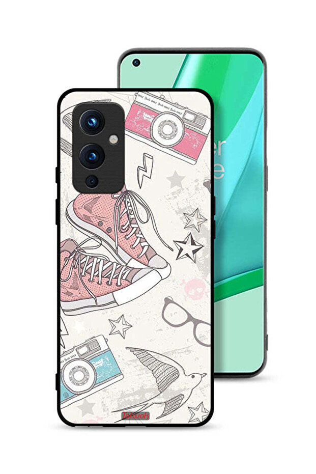 غطاء حماية لهاتف OnePlus 9 5G بتصميم حذاء من القماش وفن الكاميرا
