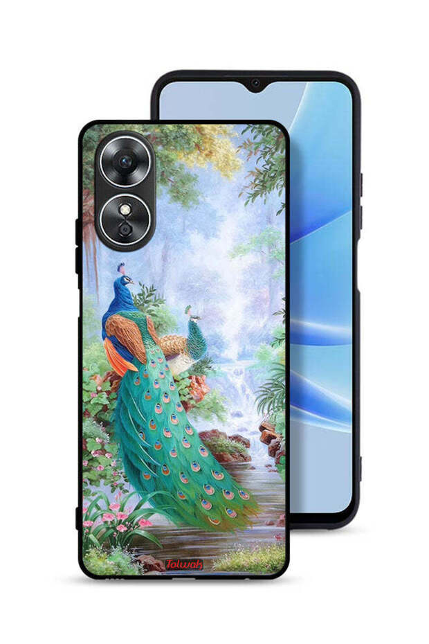 غطاء حماية لهاتف Oppo A17 بتصميم الطاووس