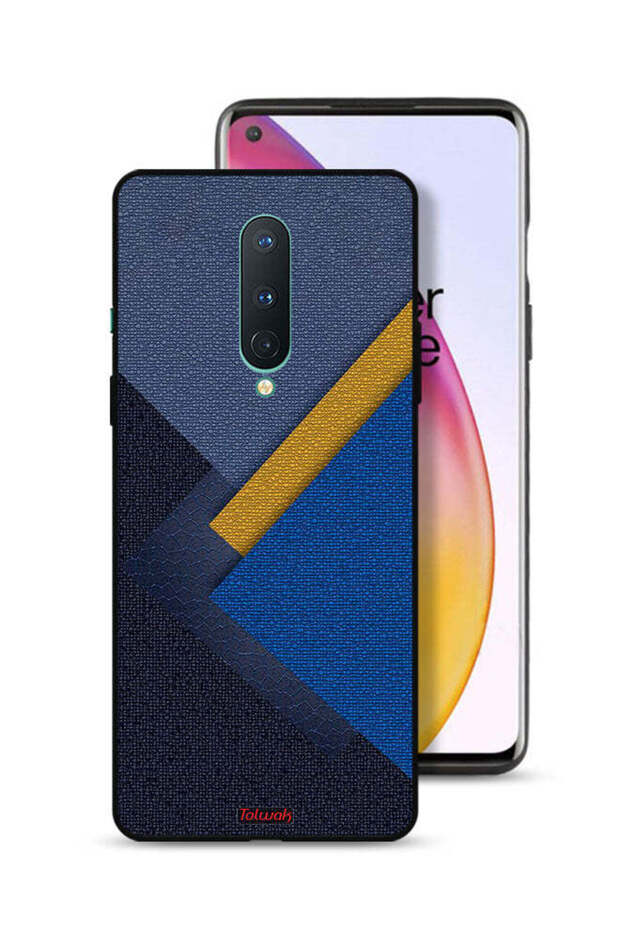 غطاء حماية لهاتف OnePlus 8 بنقشة مثلثات جلدية