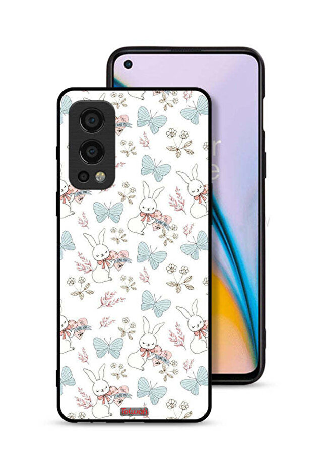 غطاء حماية لهاتف OnePlus Nord 2 5G بطبعة أرنب وفراشات