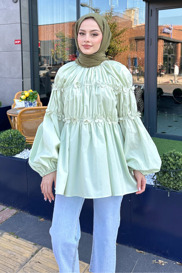 Mini çiçekli poplin tunik - 1