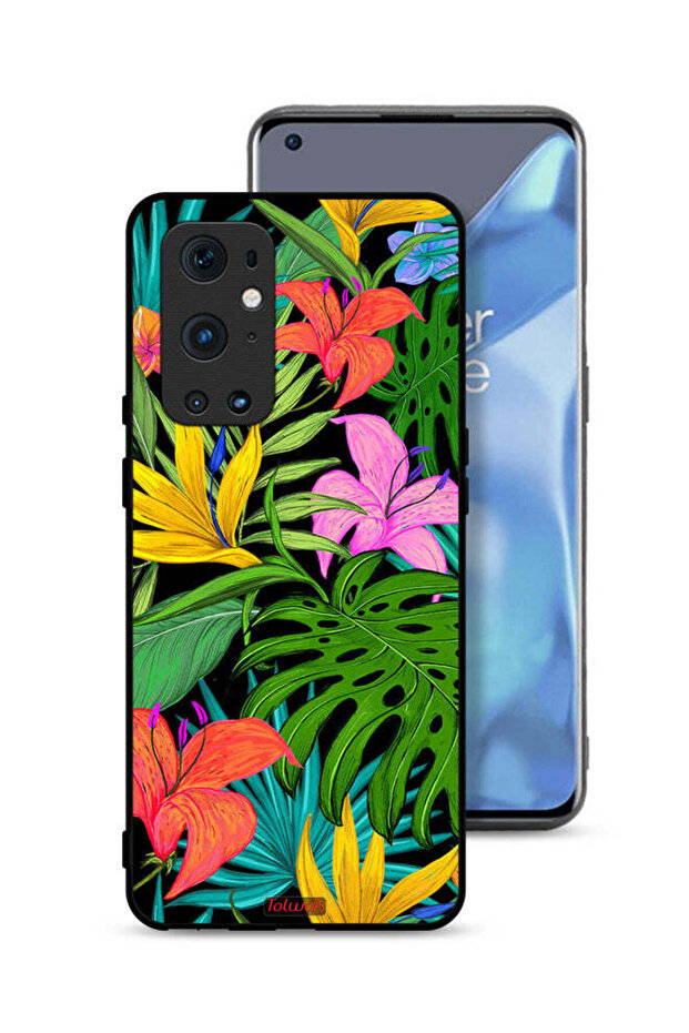 غطاء حماية لهاتف OnePlus 9 Pro 5G بنقشة زهور استوائية وأوراق شجر