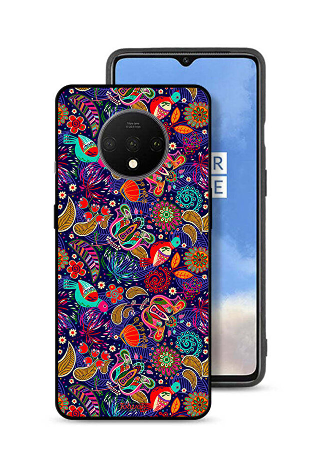 غطاء حماية لهاتف OnePlus 7T بنقشة أوراق طيور وزهور ملونة