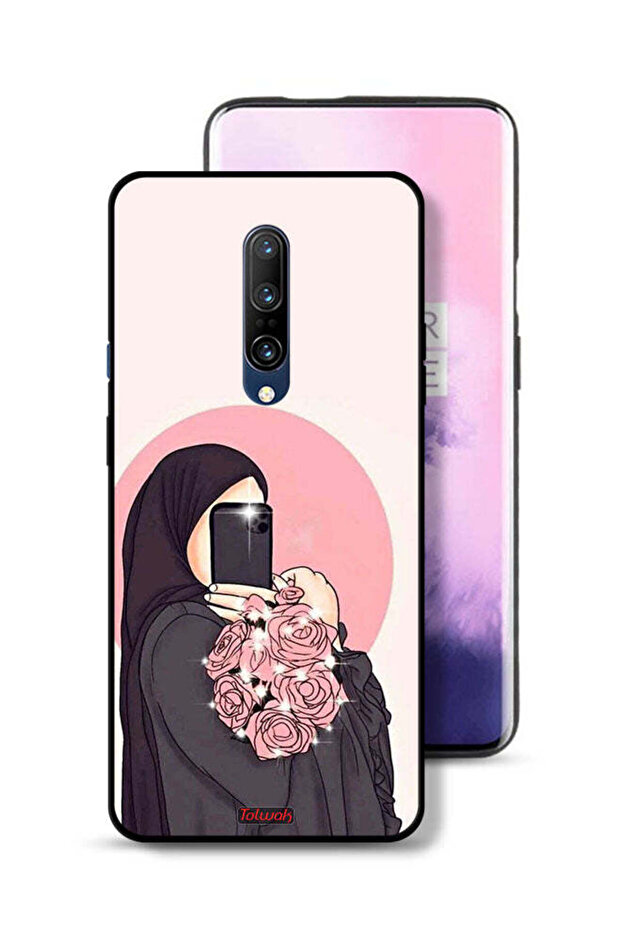 غطاء حماية لهاتف OnePlus 7 Pro بتصميم فن التقاط صور سيلفي أثناء حمل الزهور