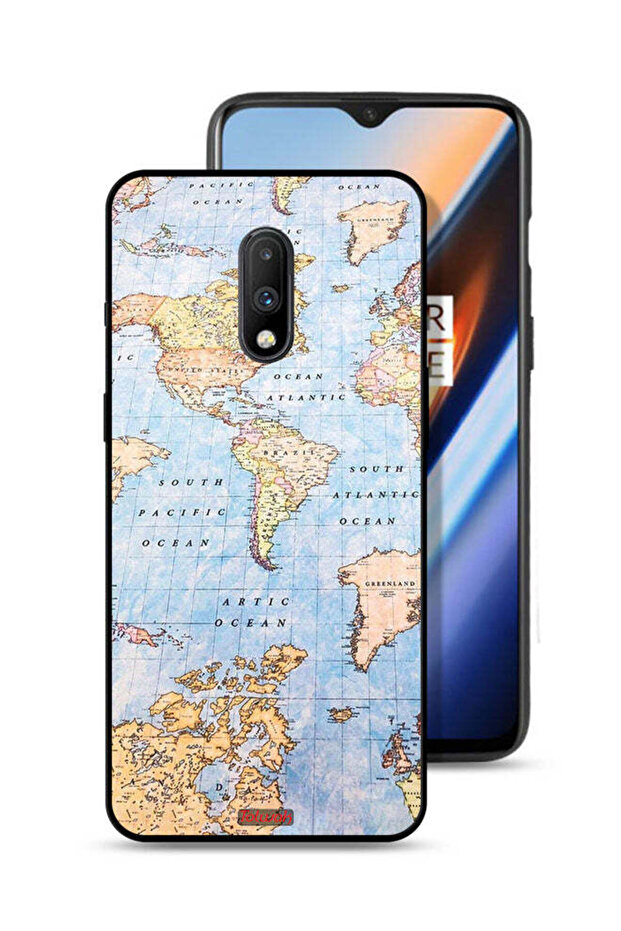 غطاء حماية لهاتف OnePlus 7 بتصميم خريطة العالم - 1
