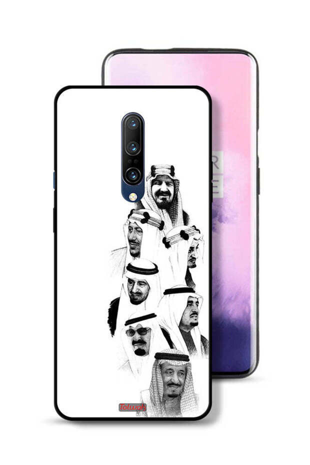 غطاء حماية لهاتف OnePlus 7 Pro - فن ملوك السعودية - أبيض وأسود
