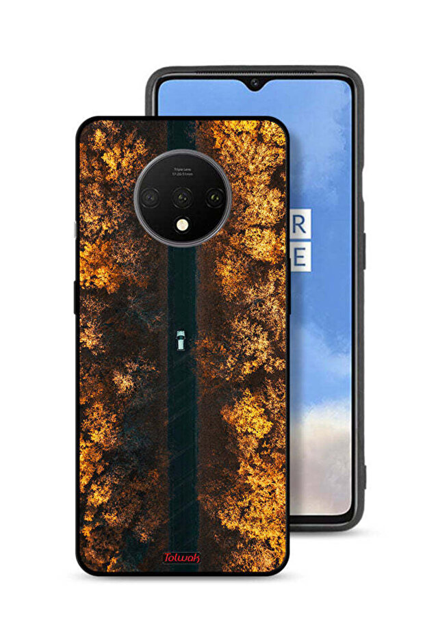 غطاء حماية لهاتف OnePlus 7T بتصميم طريق في أشجار الخريف
