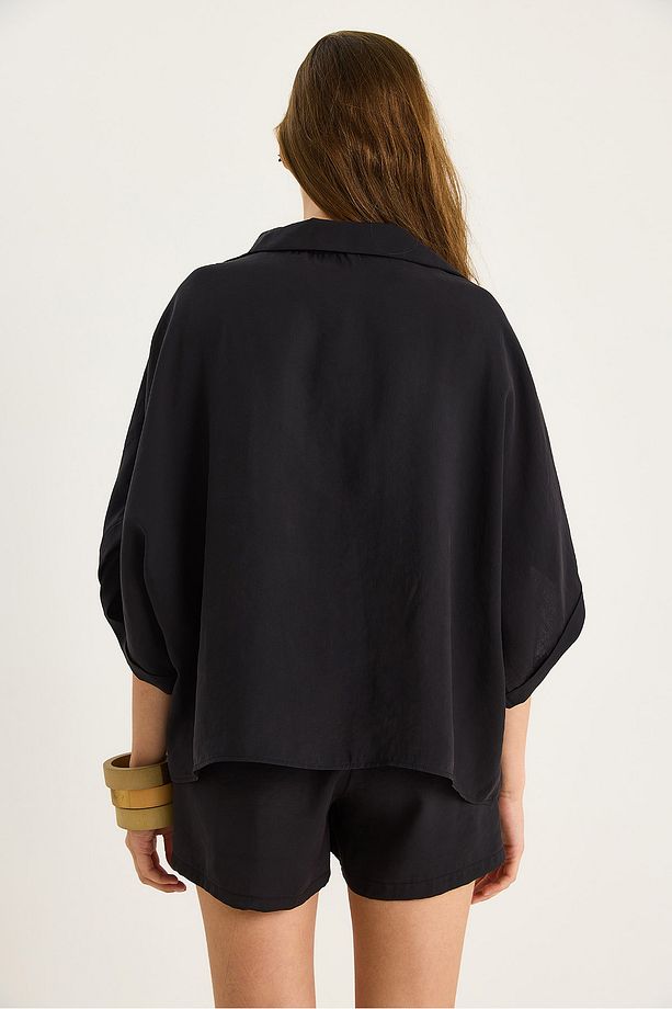 Kadın Yarasa Kol Oversize Gömlek Hasır Kemerli Şort Modal Takım 4010 60283476 - 8