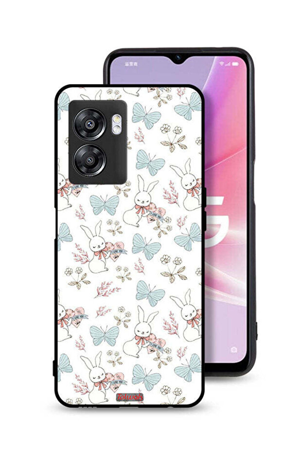 غطاء حماية لهاتف Oppo A57 5G بطبعة أرنب وفراشات
