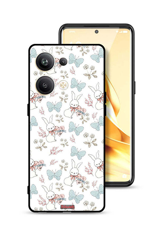 غطاء حماية لهاتف Oppo Reno9 Pro Plus 5G بطبعة أرنب وفراشات