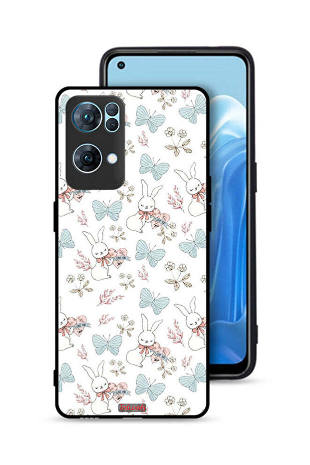 غطاء حماية لهاتف Oppo Reno7 Pro 5G بتصميم أرنب وفراشات