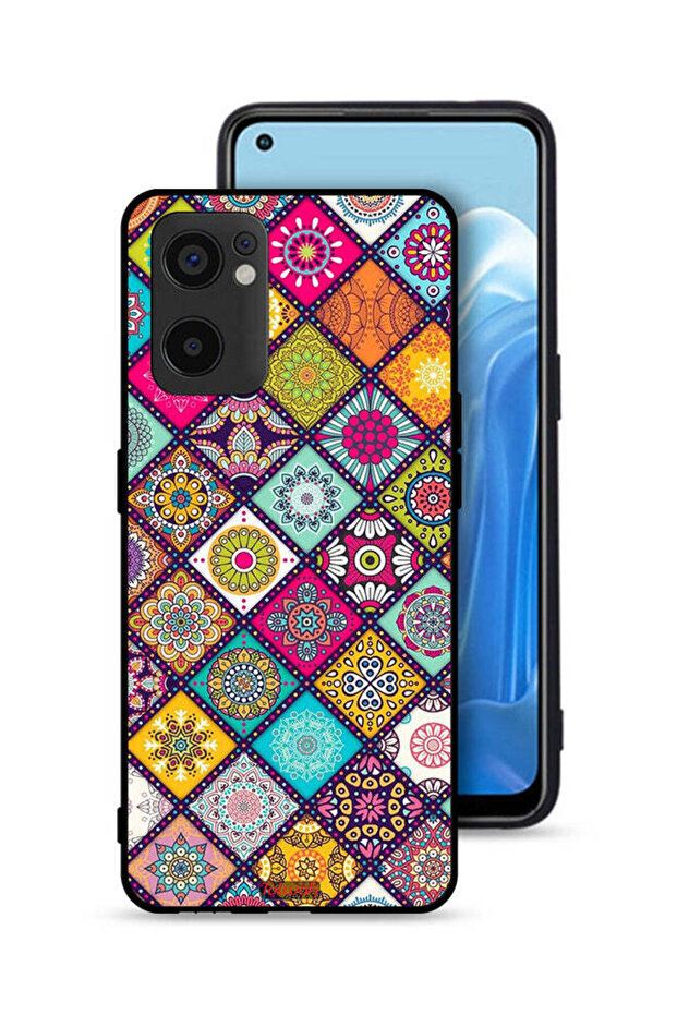 غطاء حماية لهاتف Oppo Reno7 SE 5G بنمط مربعات ماندالا - 1