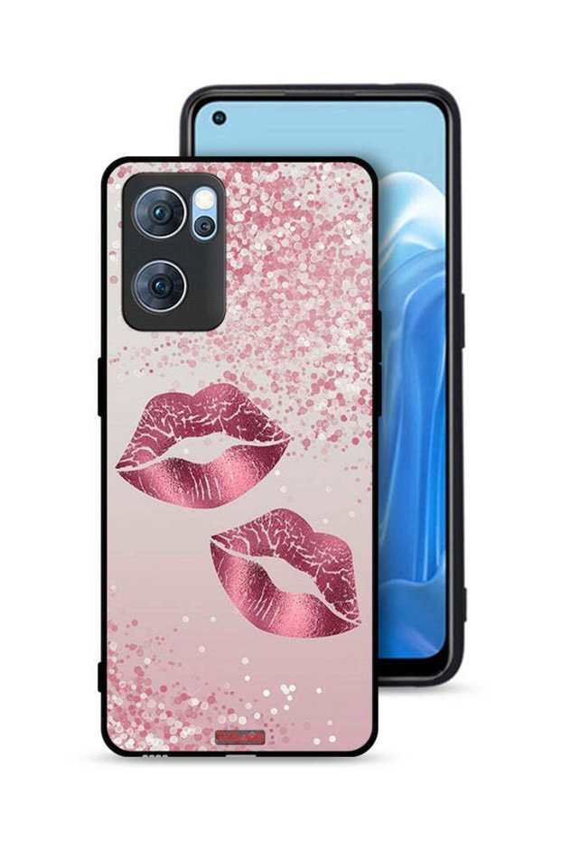 غطاء حماية لهاتف Oppo Reno7 5G برسومات شفاه لامعة
