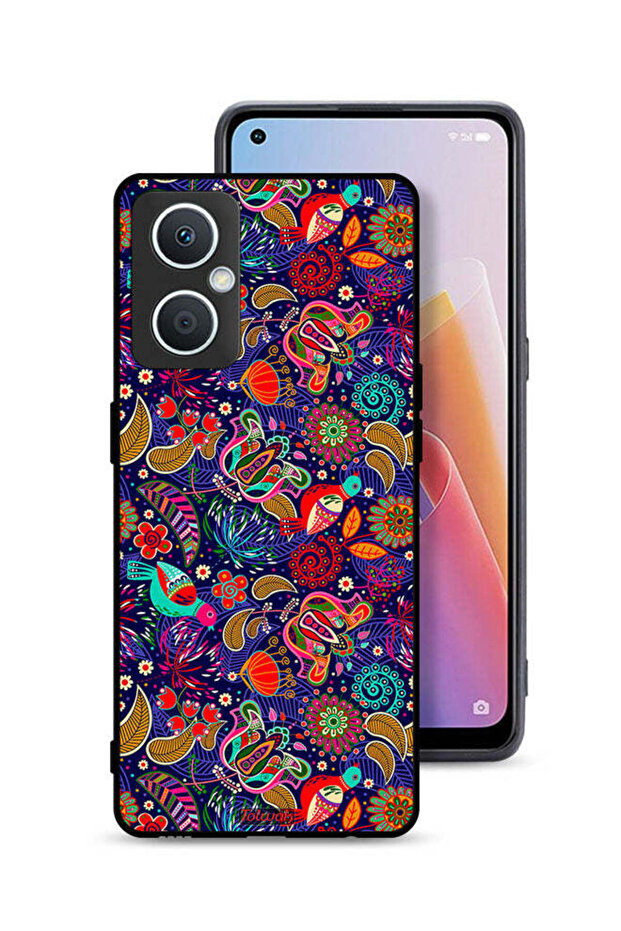 جراب حماية لهاتف Oppo A96 5G (الصين) بنمط أوراق طيور ملونة وزهور