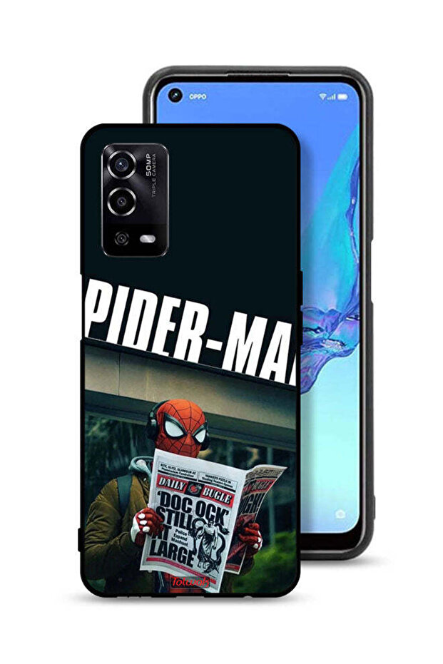 غطاء حماية لهاتف Oppo A55 4G بطبعة سبايدرمان يقرأ جريدة