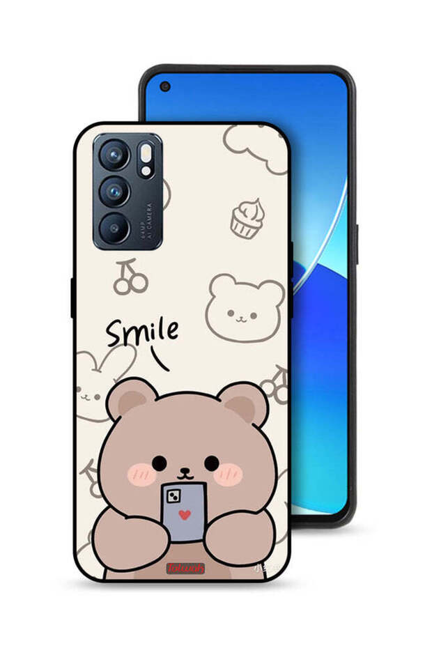 غطاء حماية لهاتف Oppo Reno6 5G برسومات الدب المبتسم