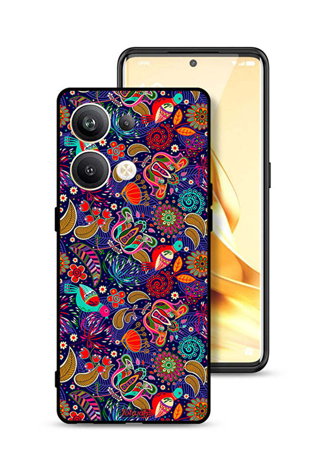 غطاء حماية لهاتف Oppo Reno9 Pro Plus 5G بنقشة طيور وأوراق زهور ملونة
