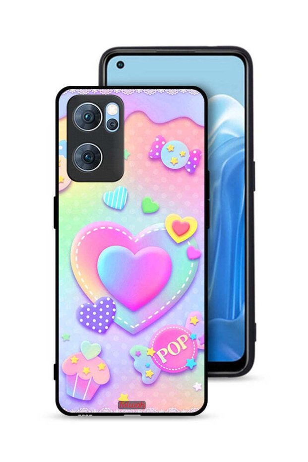 غطاء حماية لهاتف Oppo Reno7 5G برسومات قلوب البوب