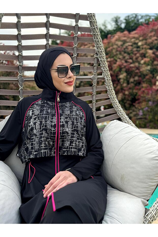 MOODBASİC SWİMWEAR GARNİLİ DESENLİ TESETTÜR MAYO - 3