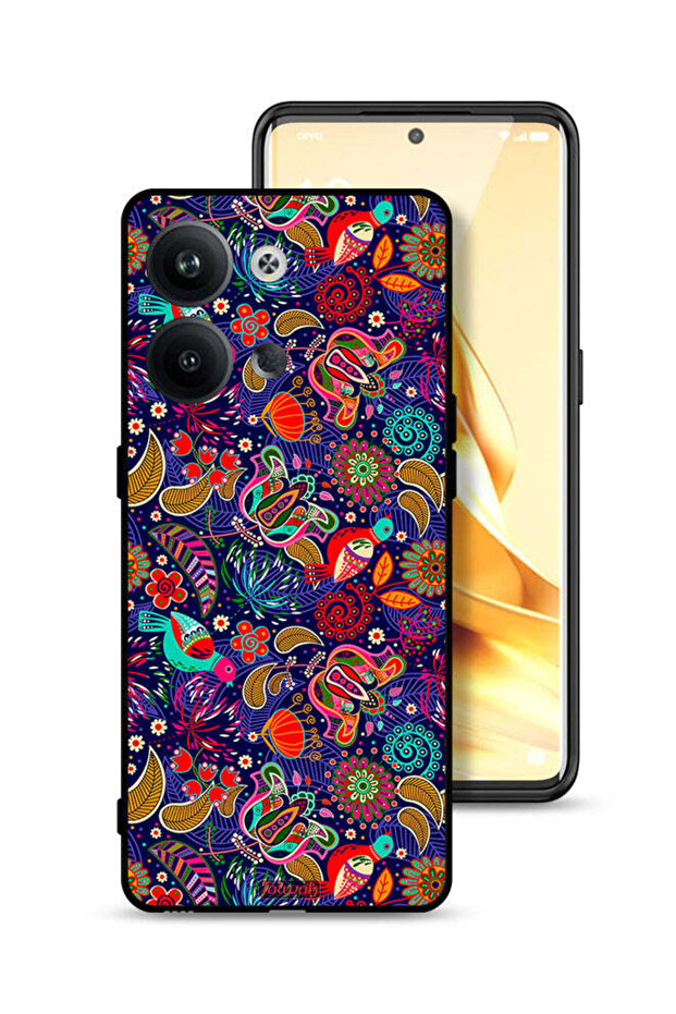 غطاء حماية لهاتف Oppo Reno9 Pro 5G بنقشة أوراق طيور وزهور ملونة
