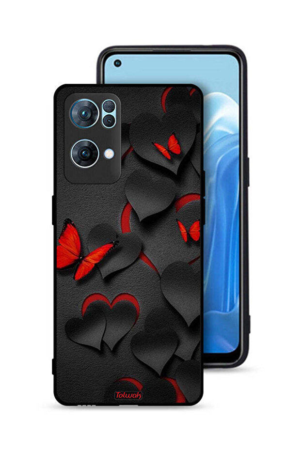 غطاء حماية لهاتف Oppo Reno7 Pro 5G بنقشة قلوب وفراشات
