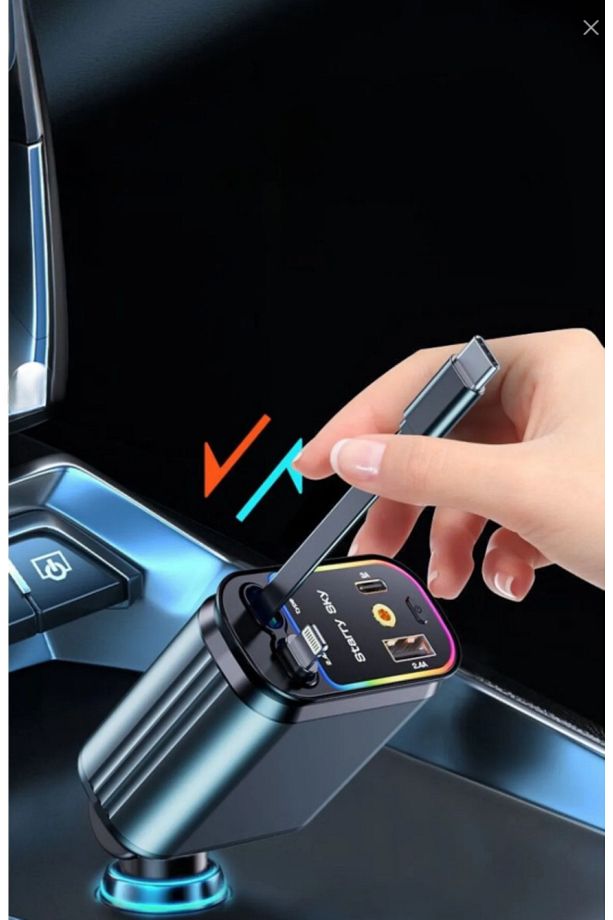 Usb C Type-C Araç Şarj Aleti 4'ü 1 Arada Araç Çakmaklık Hızlı Şarj 66w Starlight Işık - 2