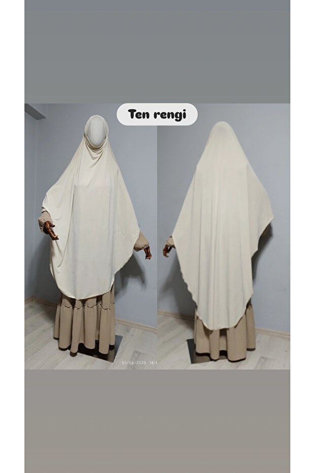 Full Length Sandy Souffle Khimar Hijab Scarf Skin Color