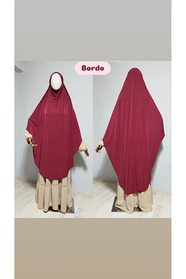 Full Length Sandy Souffle Khimar Hijab Scarf Burgundy