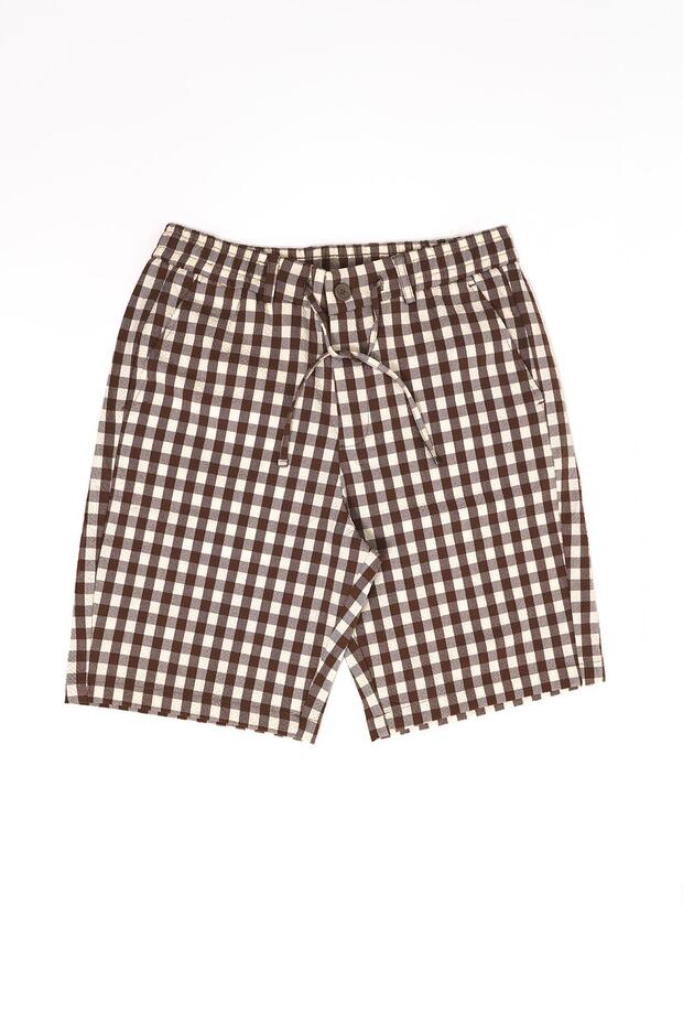 Men's White Brown Plaid 2025 Jogger Shorts