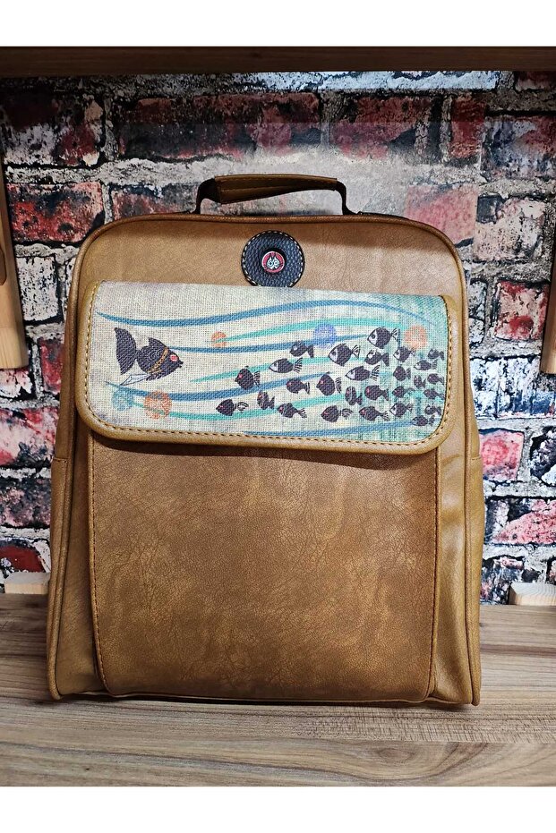 حقيبة ظهر بوهيمية منقوشة بالسمك - 1