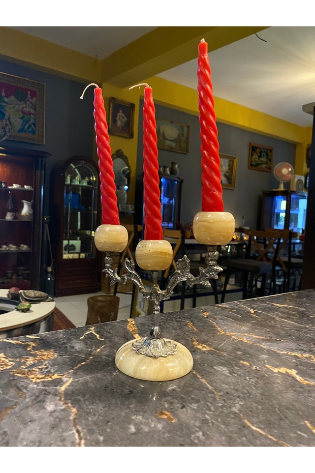 Vintage Mermer Gotik Şamdan - 4