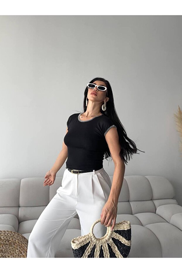 بلوزة بخياطة راعي بحزام سميك - 1