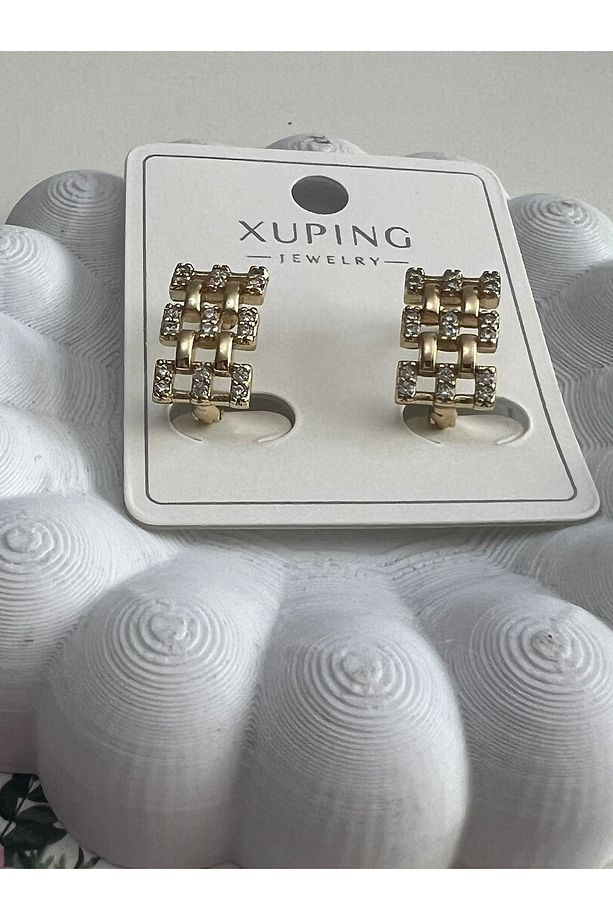 XUPING Paslanmaz Zirkon taşlı Örgü Model Kadın Küpe - 4