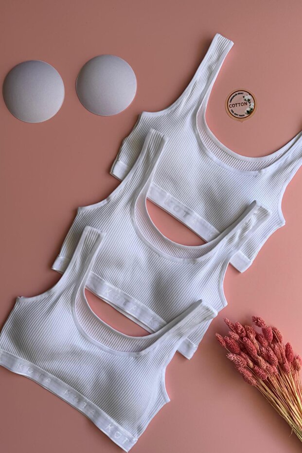 Light Trace | Camisole 3-Piece Padded Cotton White Color Strap Women's Bra-Undershirt
