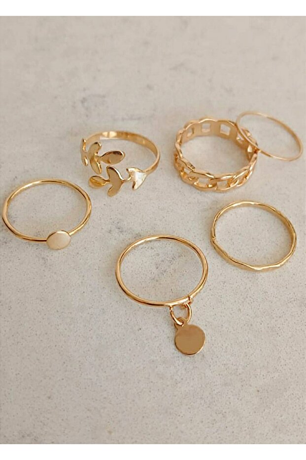 Set of 6 Gold Modern Rings - Minimal Circle - Adjustable Cartilage Ring