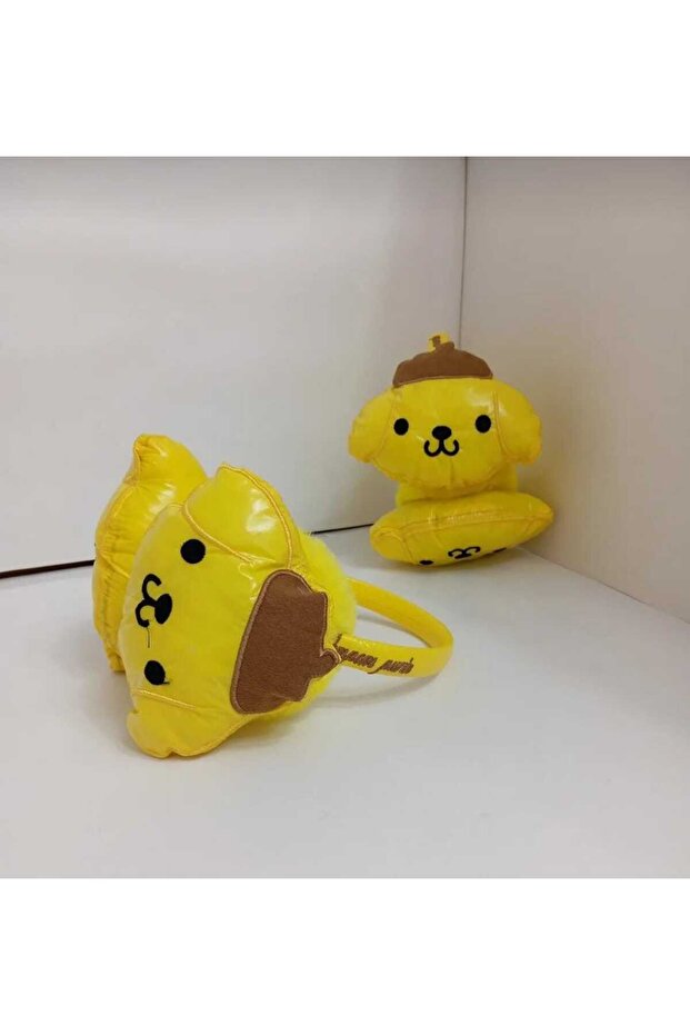 Children's Plush Earflap with Kuromi Figure Yellow