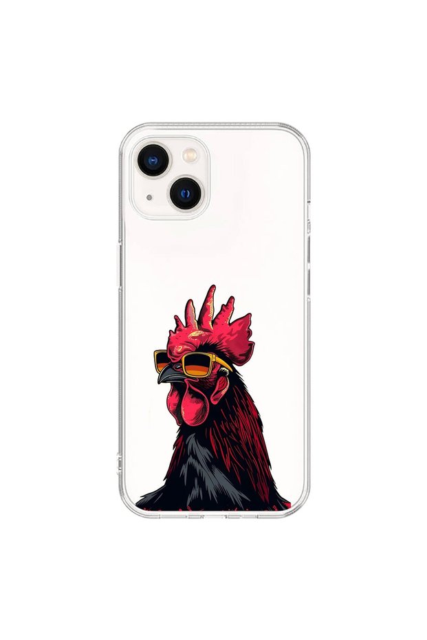 iPhone 13 Compatible Transparent Case with Cool Rooster Design