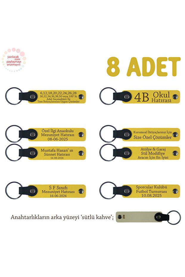 Yellow & Milk Coffee, Souvenir for Engagement Ceremony Participants, Set of 8, Name Writable Leather Gift