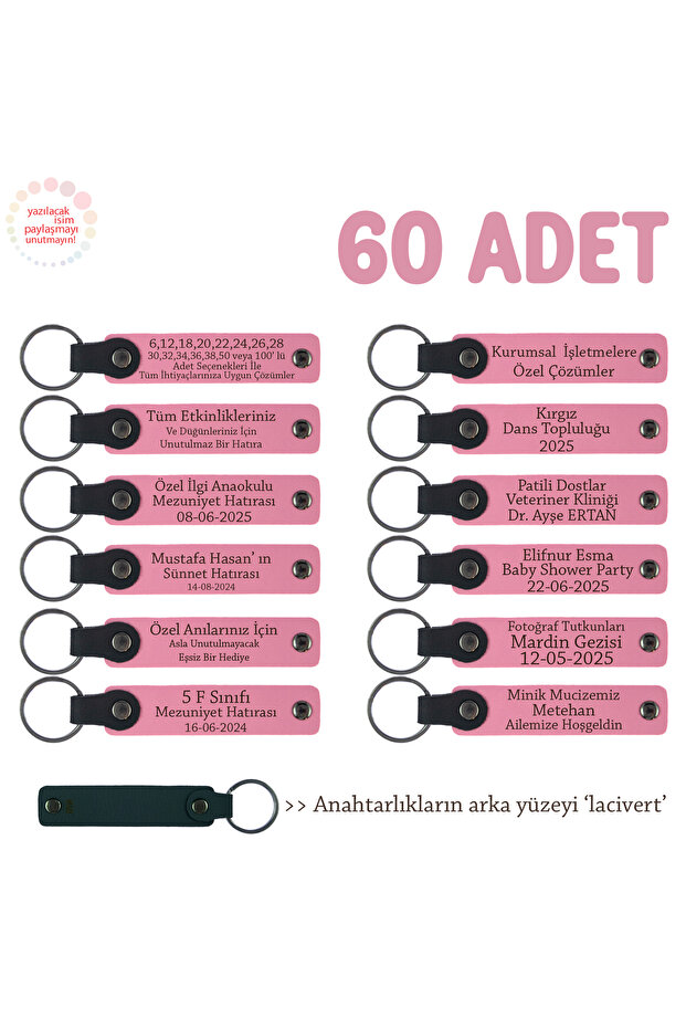 Set of 60, Personalized Leather Keychain, Pink & Navy Blue, Special Work for Advertising Agencies