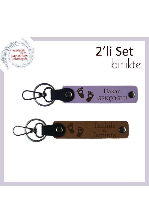 Gift for Mother to Carry Love after Birth, Heart Foot Pattern Leather Set, Purple Violet-Light Brown