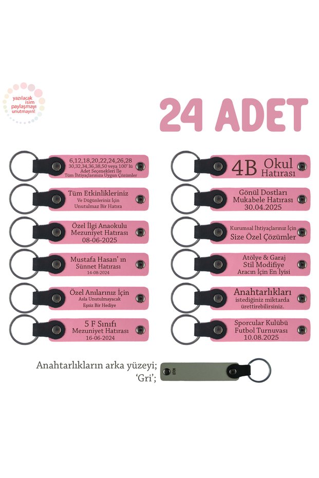 Pink & Gray, Leaving Primary School to Teacher, Set of 24, Souvenir Personal Leather Keychain