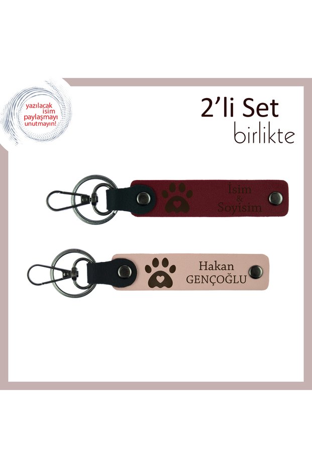 Stylish Leather Set with Paw and Heart Motif, Pet Themed Gift, Name Writable, Burgundy-Puppy Mouth