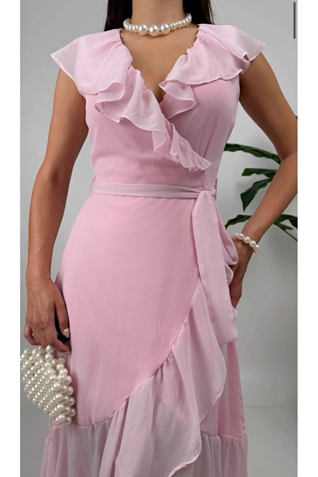 ŞİFON ELBİSE PEMBE - 4