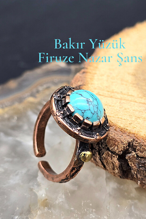 Copper Pure Ring Adjustable Turquoise Evil Eye Very Good Quality (Gift, Daily, Special Day) Antique