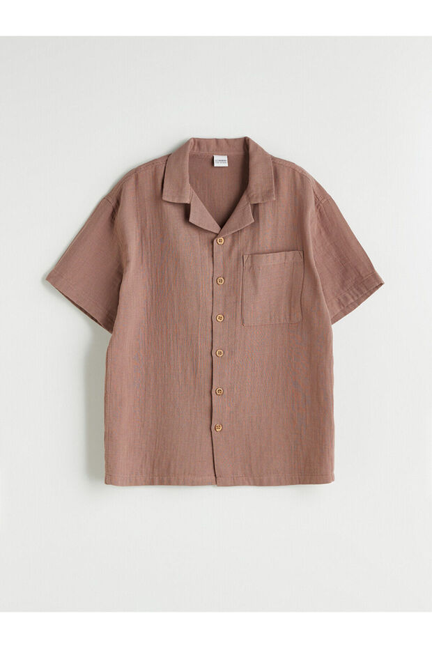 Lcw Kids Brown Resort Collar Muslin Boy's Shirt