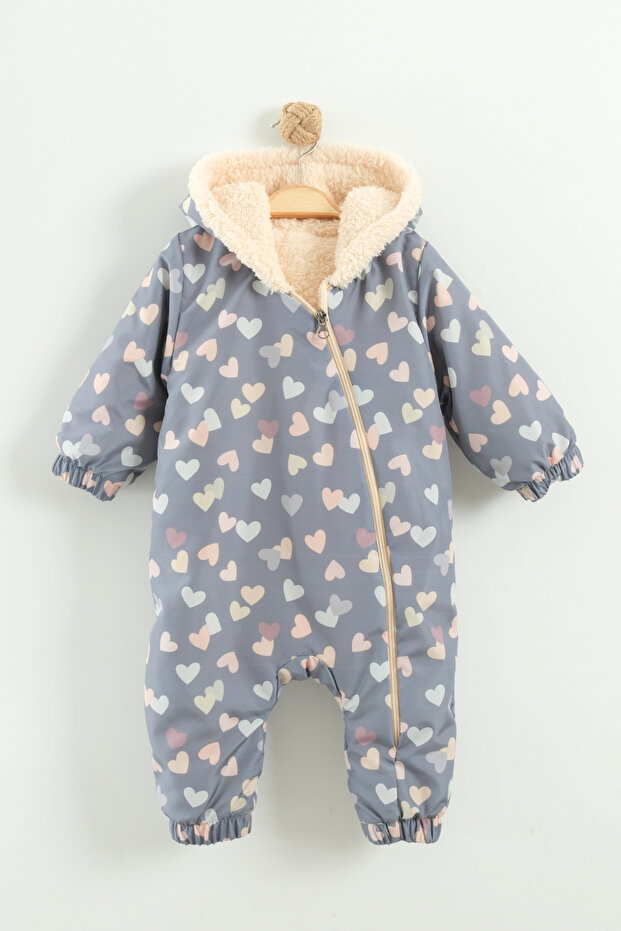 Patterned Baby Girl Winter Zippered Water Repellent Astronaut Jumpsuit