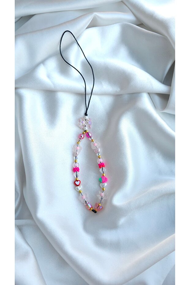 Transparent Acrylic Teddy Bear Colorful Beaded Phone Charm