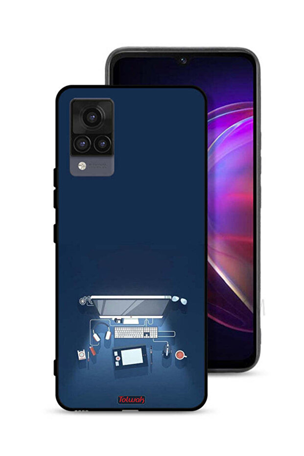 غطاء حماية لجهاز الكمبيوتر Vivo V21 بتصميم فني على المكتب