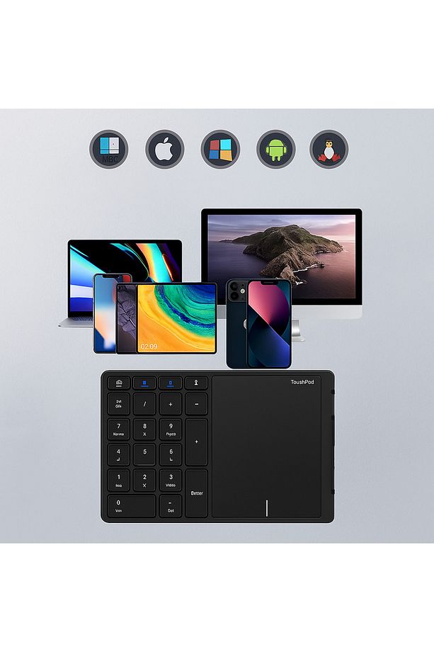 Touchpad’li Sayısal Klavye – Bluetooth + 2.4G – Sessiz, Ergonomik ve Şarjlı - 1