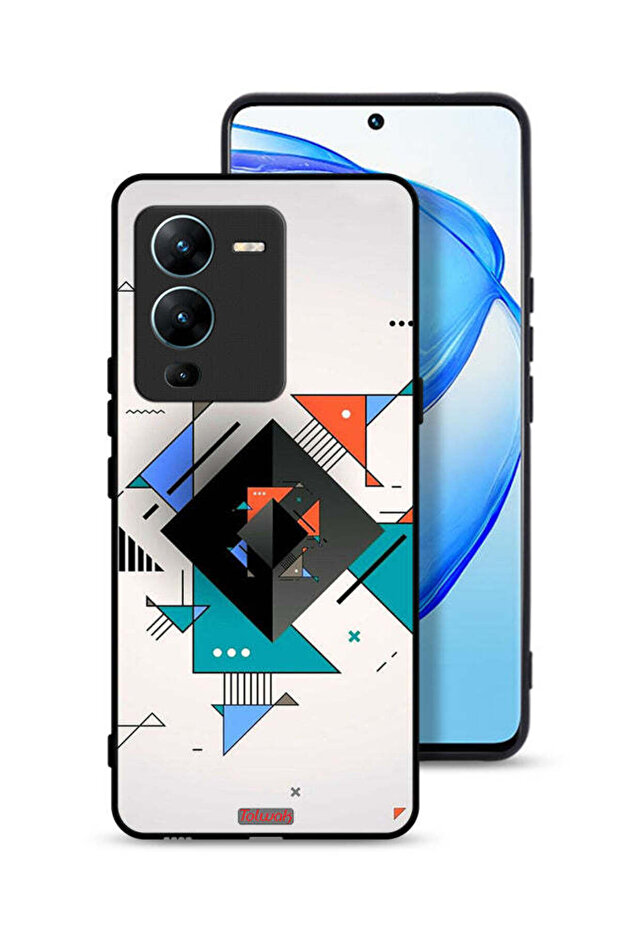 غطاء حماية لهاتف Vivo V25 Pro 5G بأشكال مربعة ومثلثة ونمط تجريدي